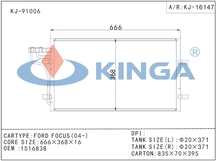 1516838 A/C Condenser Auto Spare Part for Ford Focus 04